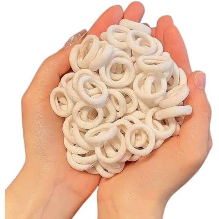 White Rubber Hair Bands, 50 Pieces, Ring, Ponytail Holder, Hair Accessories - Image 1